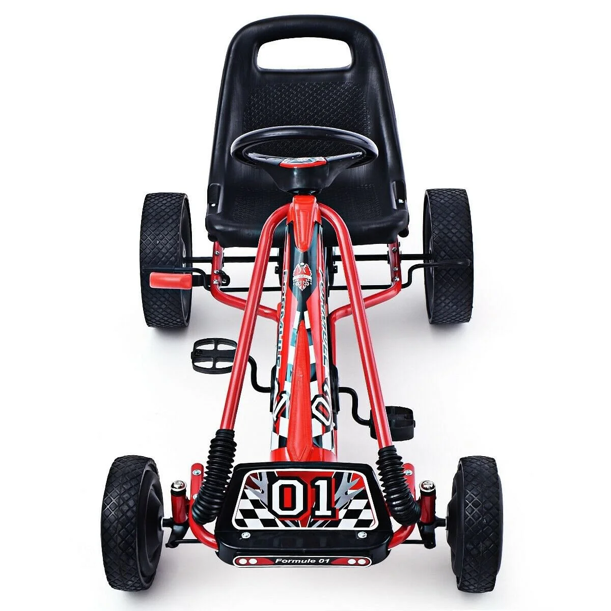 4-Wheel Pedal-Powered Kids Ride-On Go Kart Racer Car Toy for Outdoor Play Red - Image 6