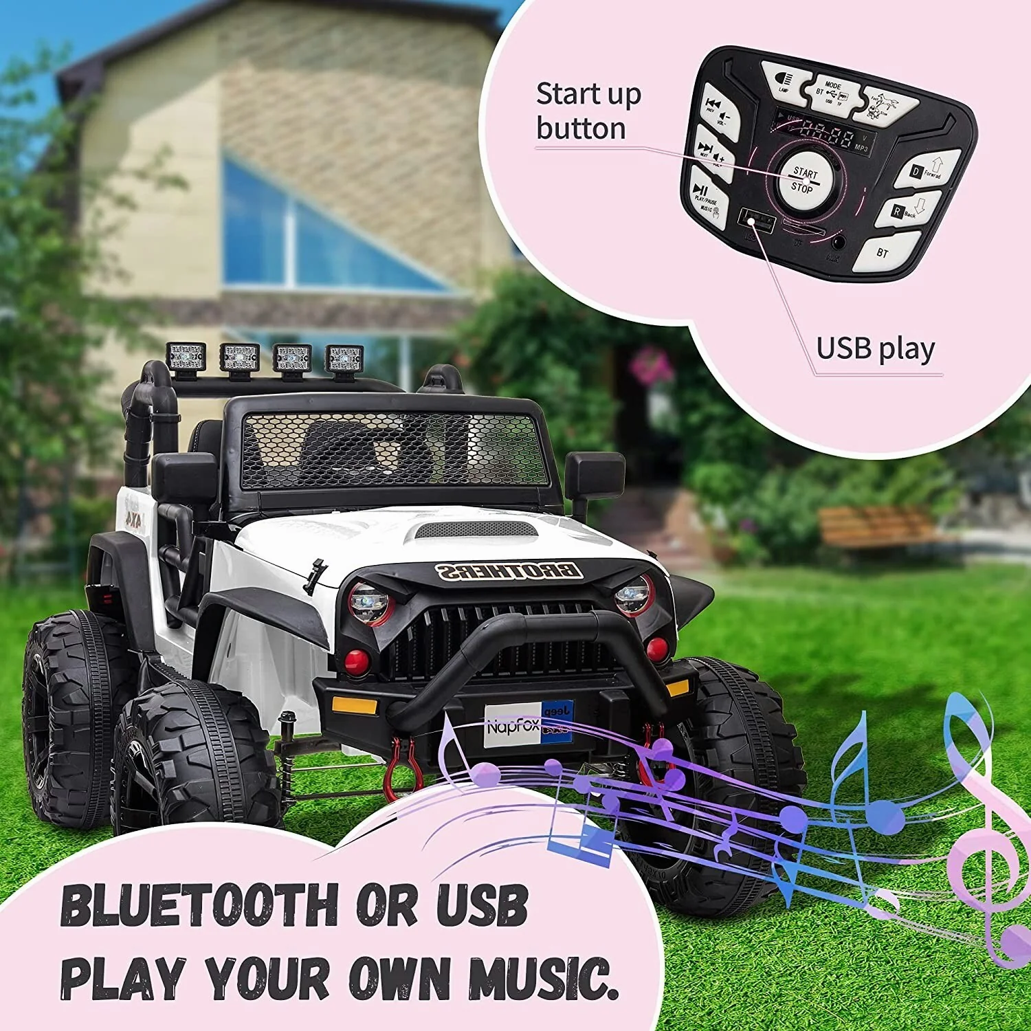 48.4 Inch Large 12V Battery-Powered Electric Ride-On Car for Kids with 2 Seats - Image 5