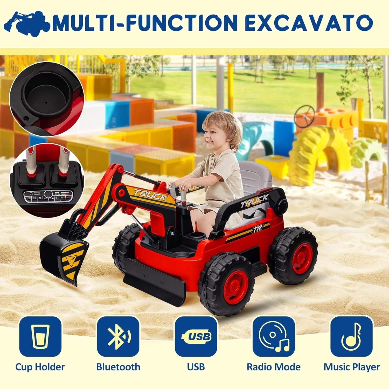 12V Battery-Powered 4WD Electric Excavator Toy Truck with Remote Control - Image 20