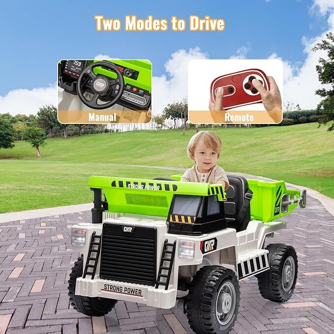 4WD Ride-On Dump Truck with Electric Dump Bed, Shovel, and Music Features - Image 2
