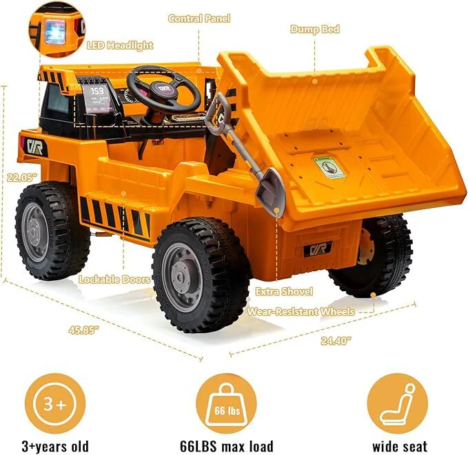 12V Kids Electric Ride-On Dump Truck and Car with 4WD and Remote Control - Image 5