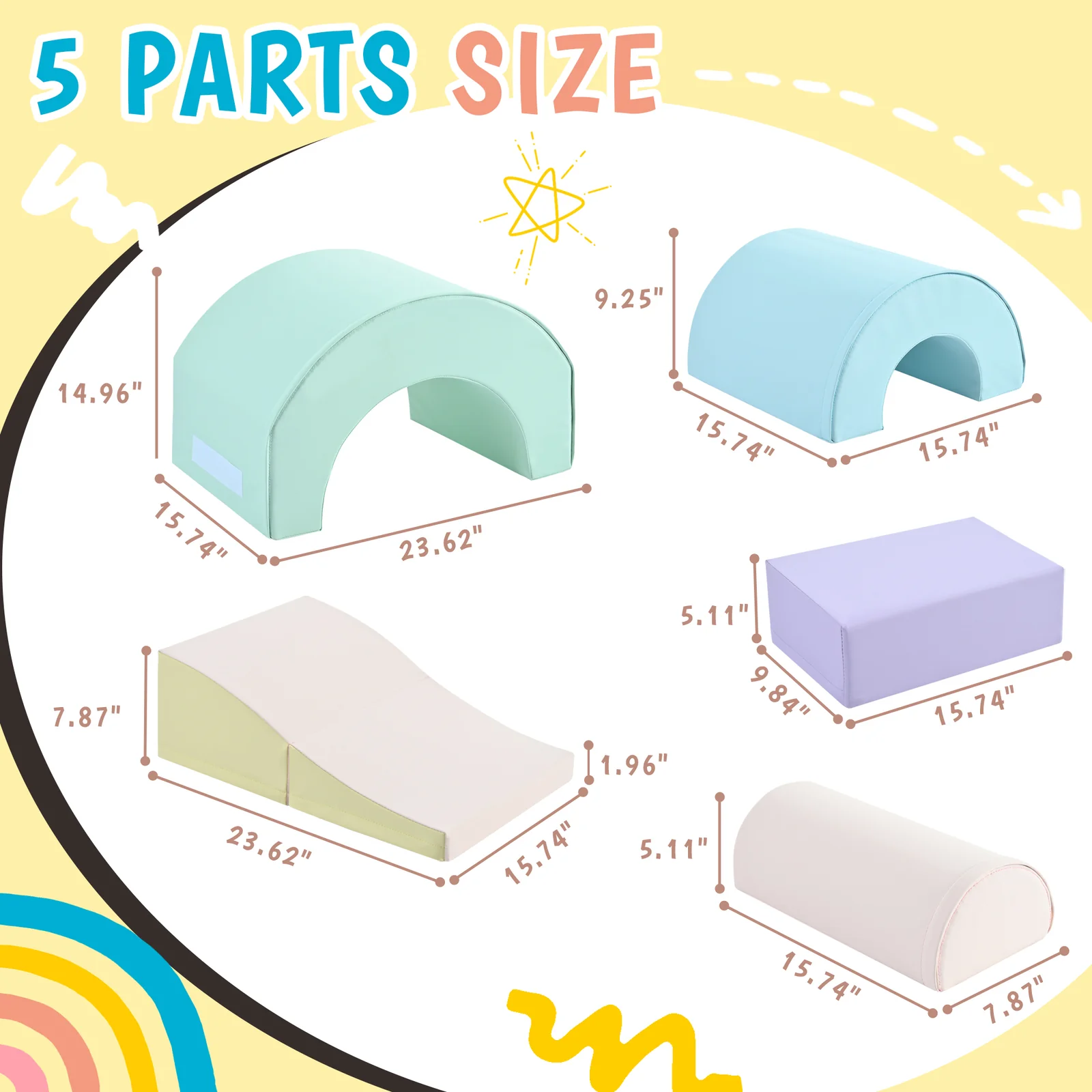 5-Piece Foam Climbing Blocks Play Set for Toddlers and Babies - Image 3