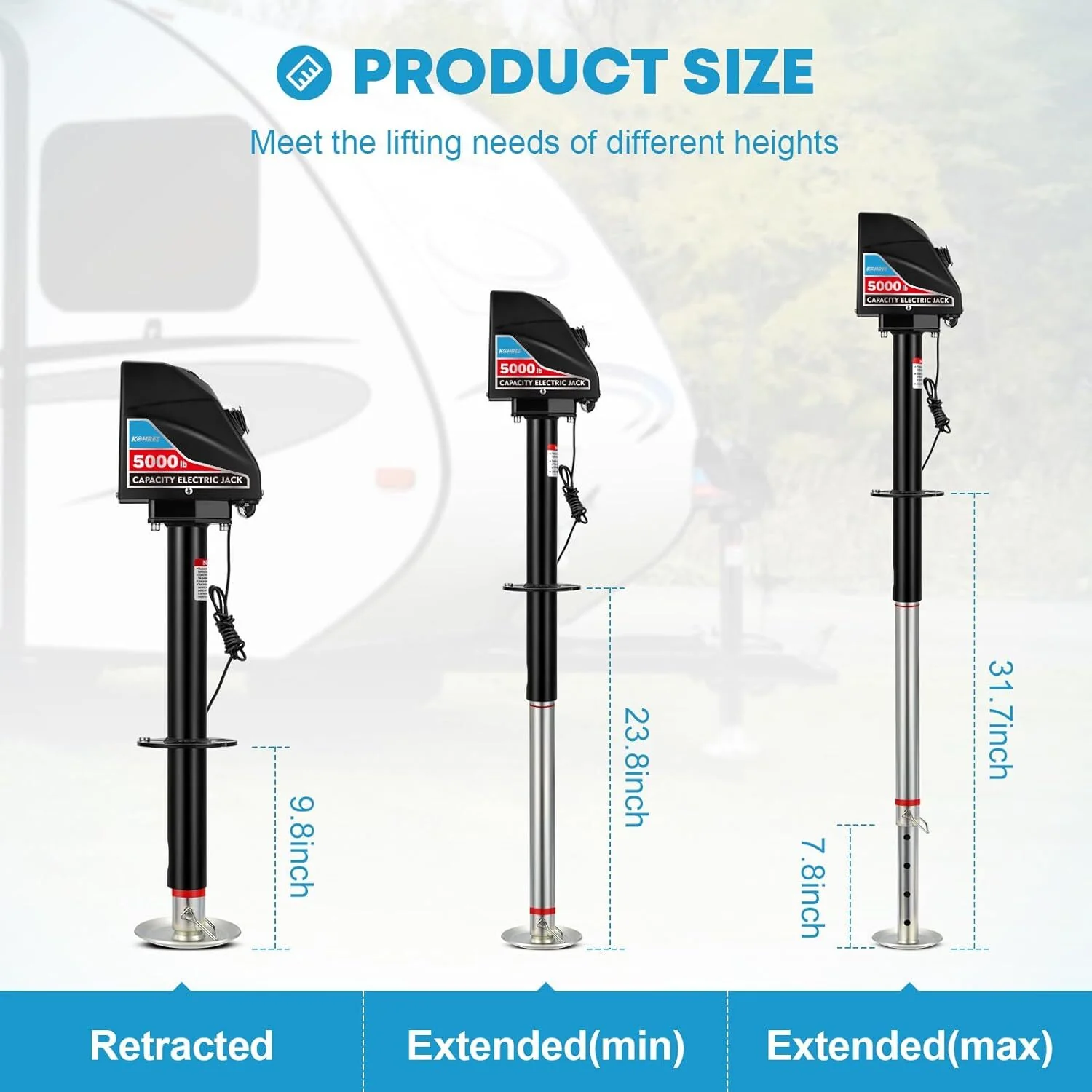 5000lbs Electric Tongue Jack with Waterproof Cover and LED Work Light - Image 5