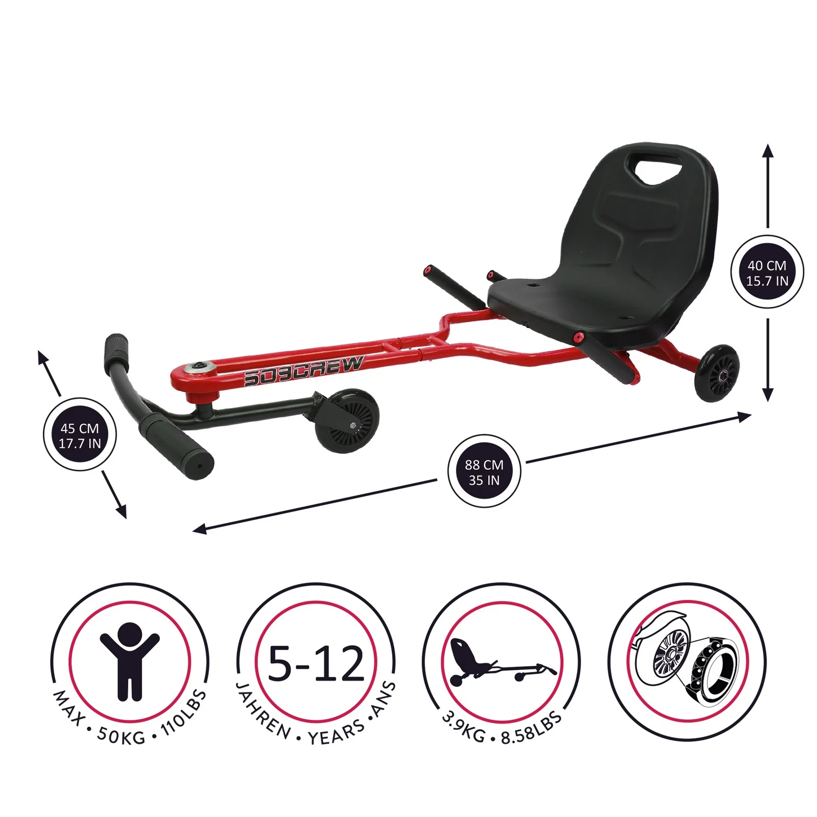 509 Crew: Red Landshark Pedal and Push Ride-On Toy for Kids 5 and Up - Image 2
