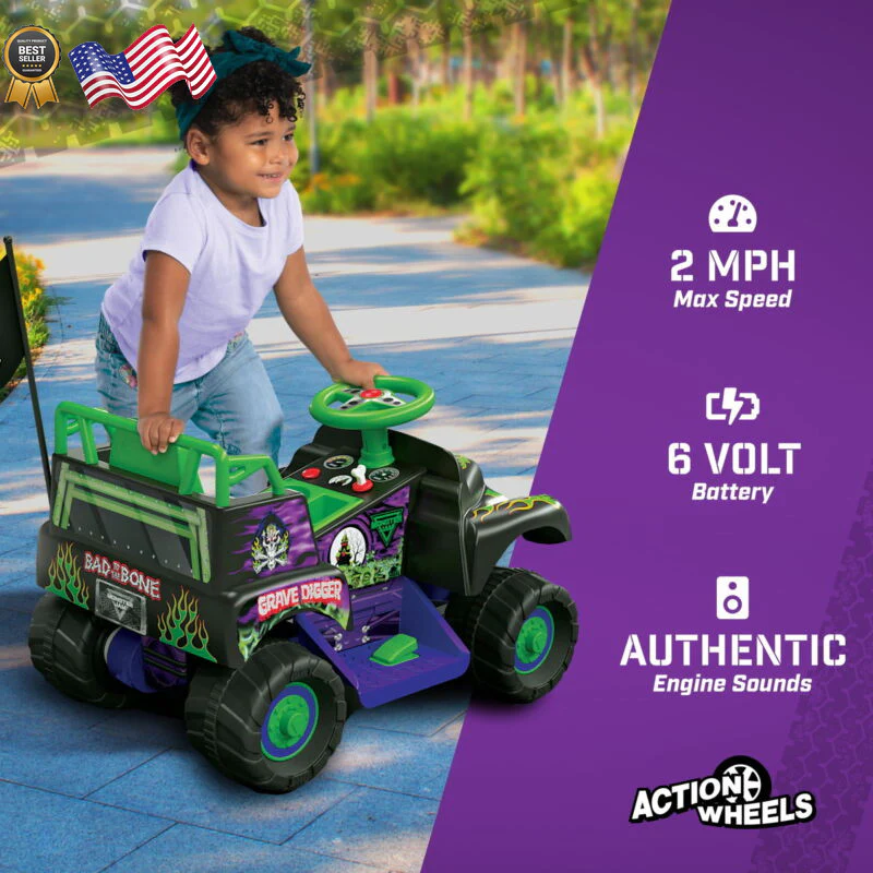 Volt Grave Digger Ride-On Monster Truck with Graphics for Boys and Girls 18-36 Months - Image 3