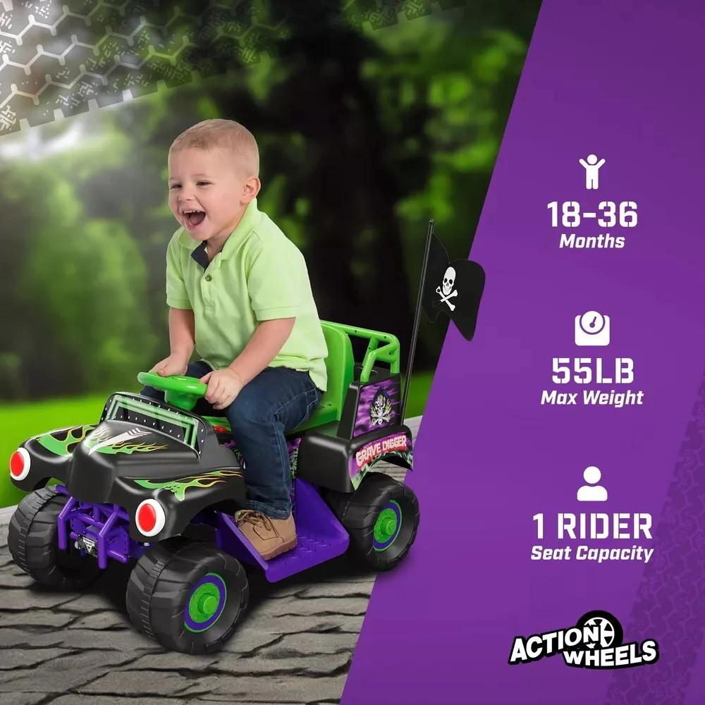 Volt Grave Digger Ride-On Monster Truck with Monster Jam Graphics for Kids - Image 12