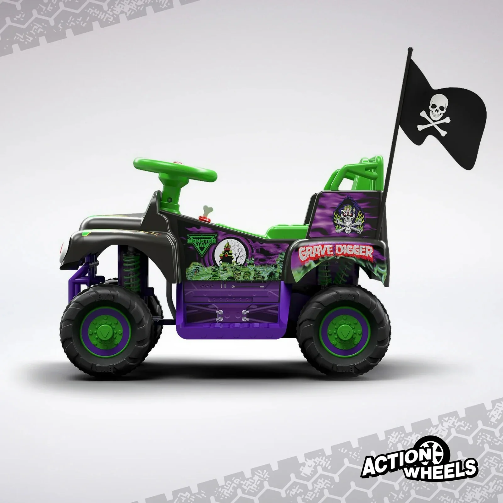 Volt Grave Digger Ride-On Monster Truck with Monster Jam Graphics for Boys and Girls - Image 8