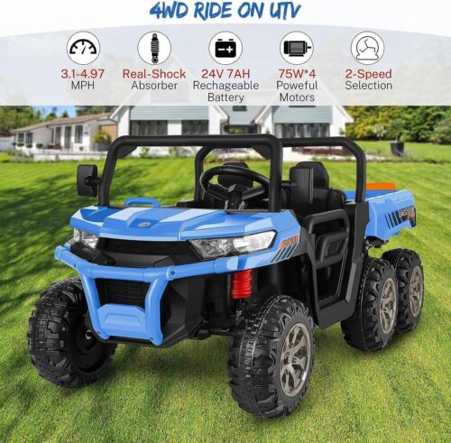 6-Wheel 2-Seat Electric Dump Truck Ride-On Toy with 24V Battery Power for Kids - Image 2