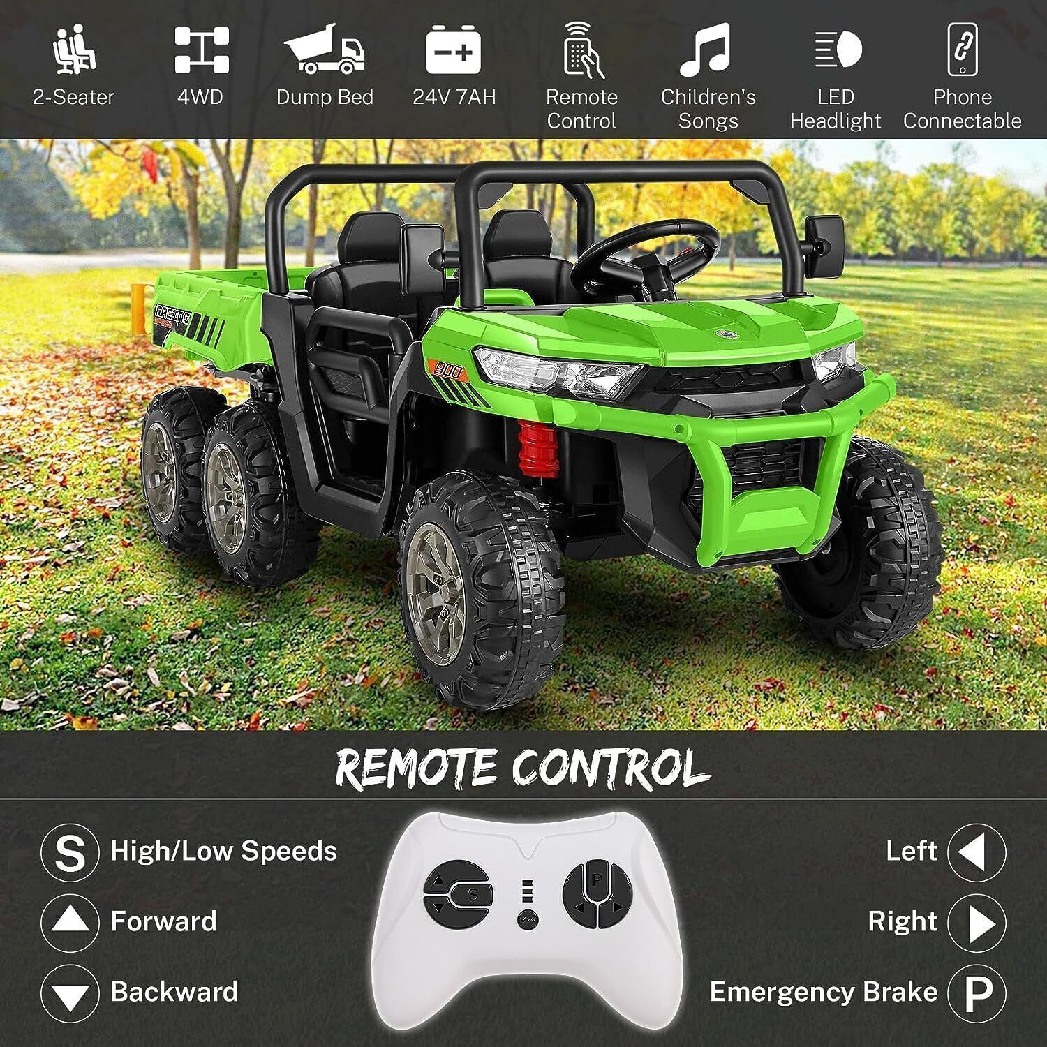 6-Wheeler 24V Battery-Powered Dump Truck with Remote Control and LED Lights - Image 14