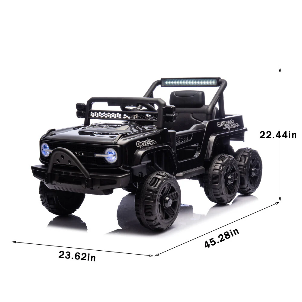 6-Wheels 12V Electric Ride-On Truck Toy with Remote, LED Lights, and MP3 Player for Kids, Black - Image 10