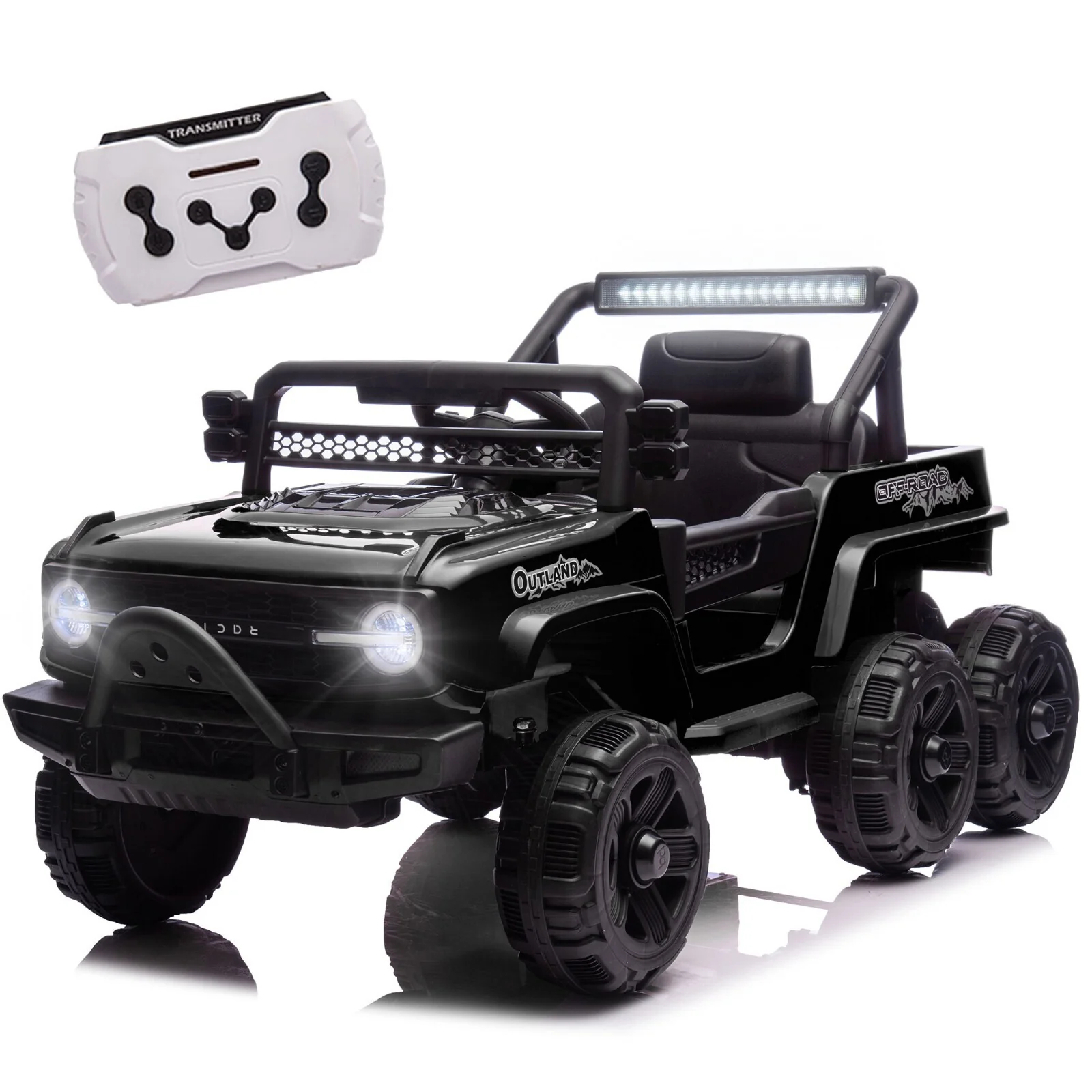 6-Wheels 12V Electric Ride-On Truck Toy with Remote, LED Lights, and MP3 Player for Kids, Black - Image 2