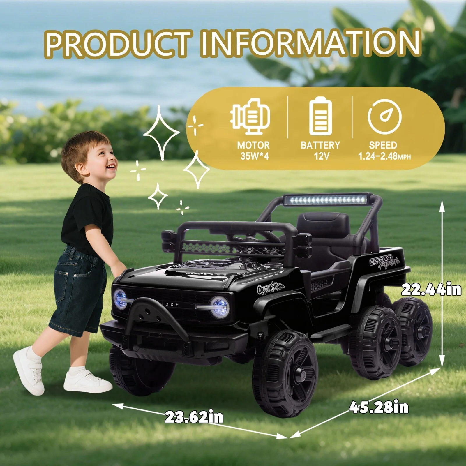 6-Wheels 12V Electric Ride-On Truck Toy with Remote, LED Lights, and MP3 Player for Kids, Black - Image 4