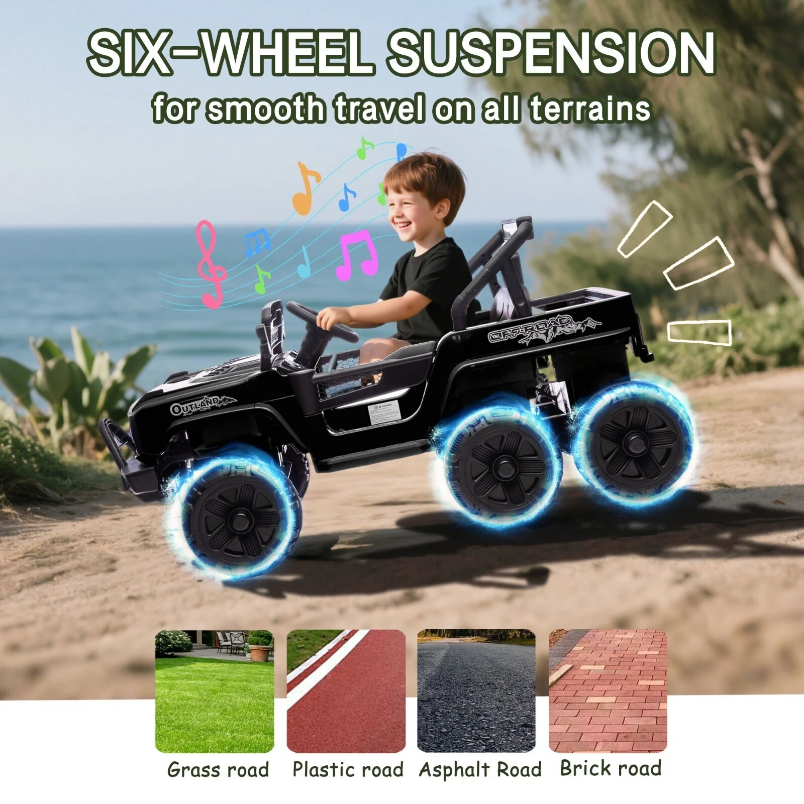6-Wheels 12V Electric Ride-On Truck Toy with Remote, LED Lights, and MP3 Player for Kids, Black - Image 7