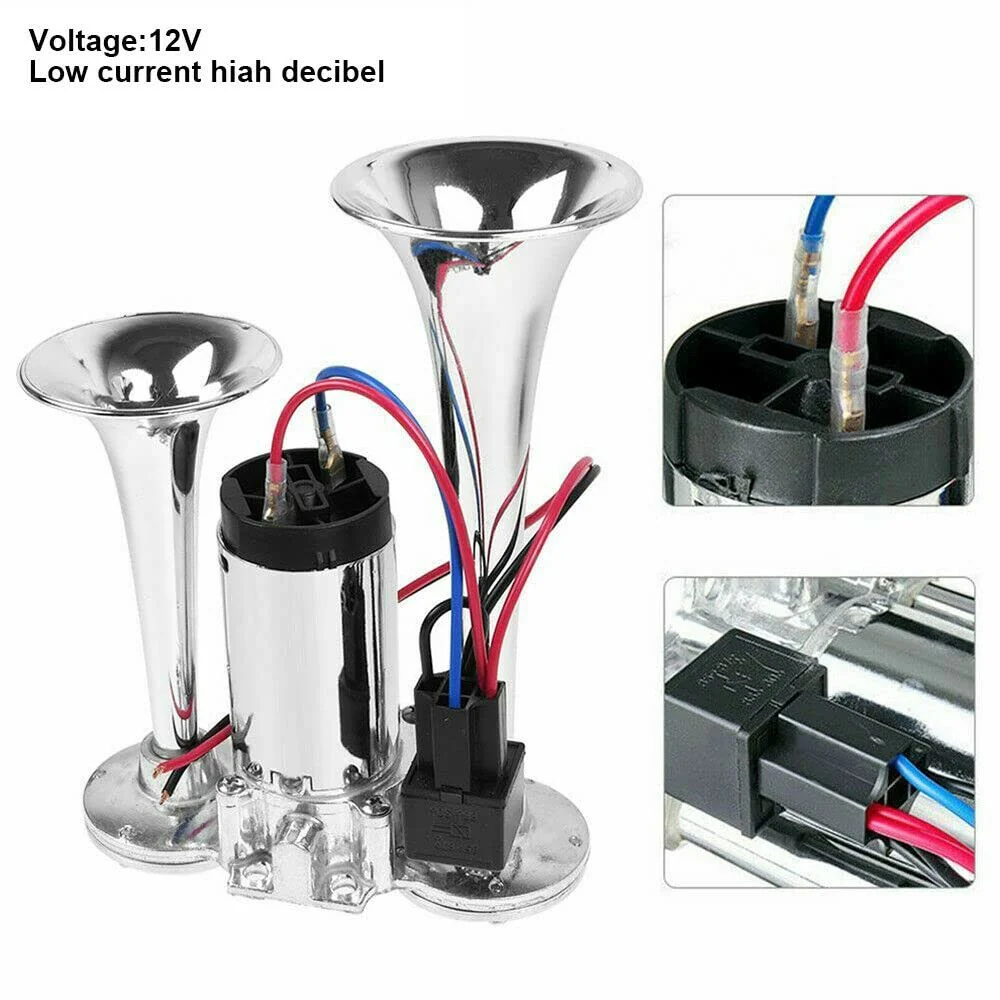 600dB 12V Air Horn Kit with Dual Trumpets and Air Compressor – Super Loud Sound - Image 2