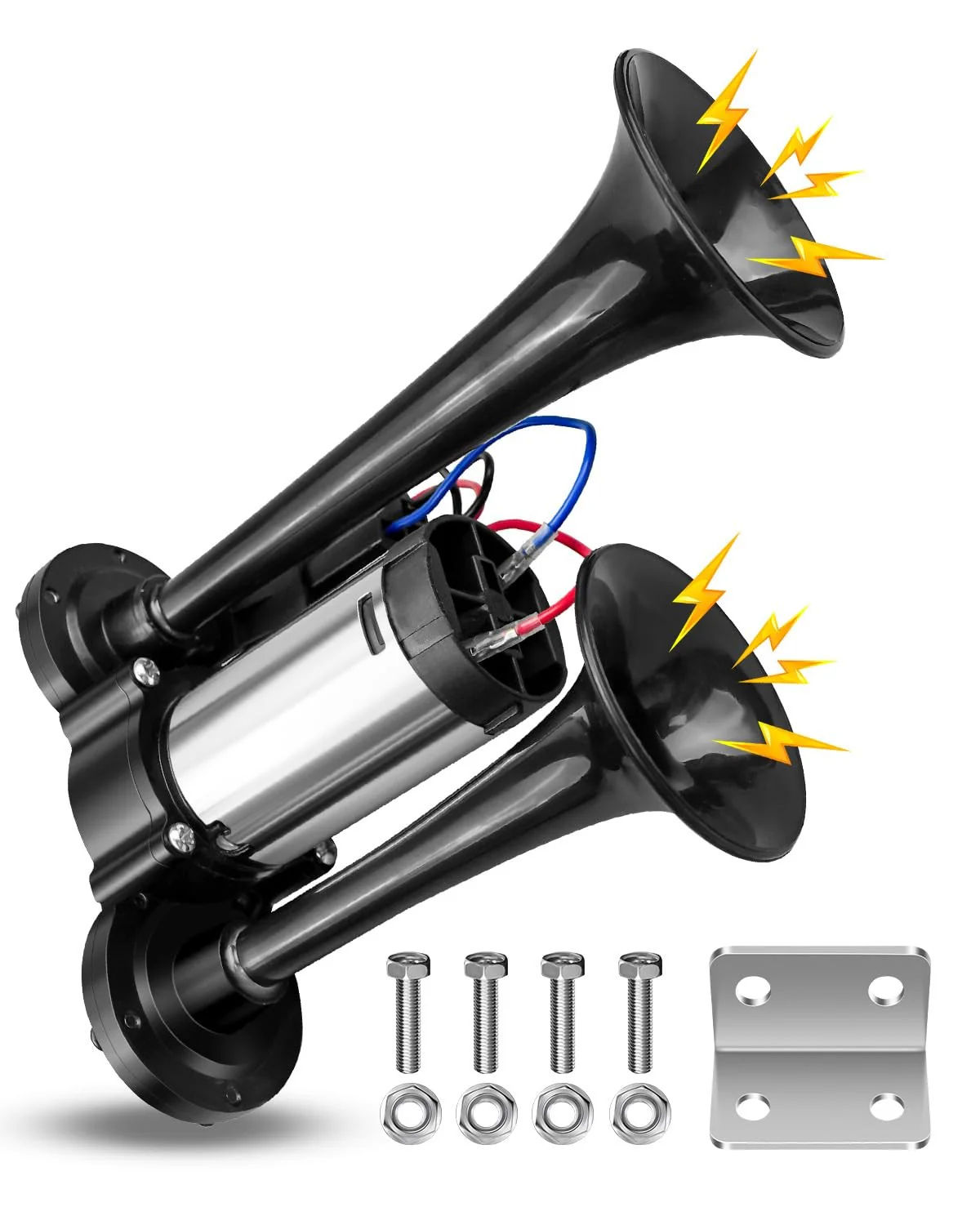 600DB Dual Air Horn Trumpets Super Loud Electric Car Horn Kit with Air Compressor - Image 7