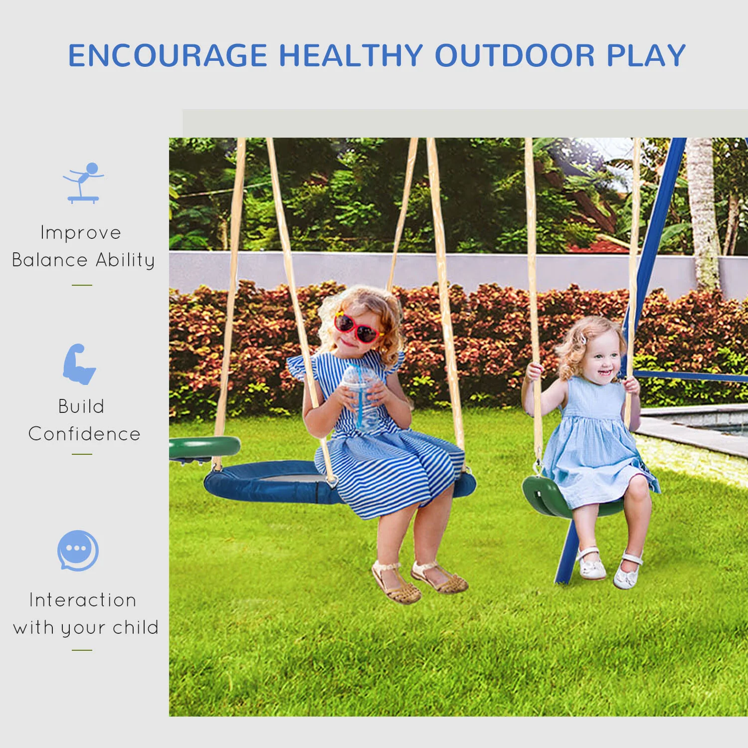 5-in-1 Heavy Duty A-Frame Swing Set for Backyard Outdoor Play - Image 6