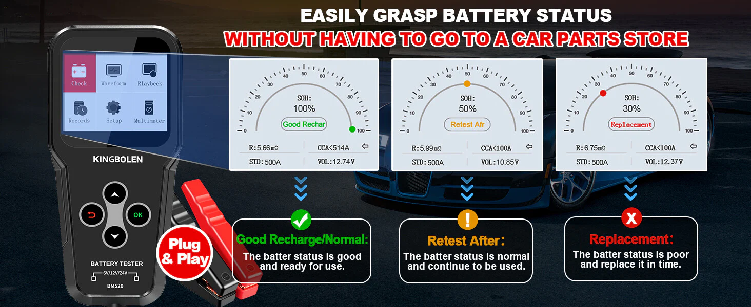 6V 12V 24V Car Battery Tester for Cars Trucks SUVs Motorcycles 100-2000 CCA - Image 11