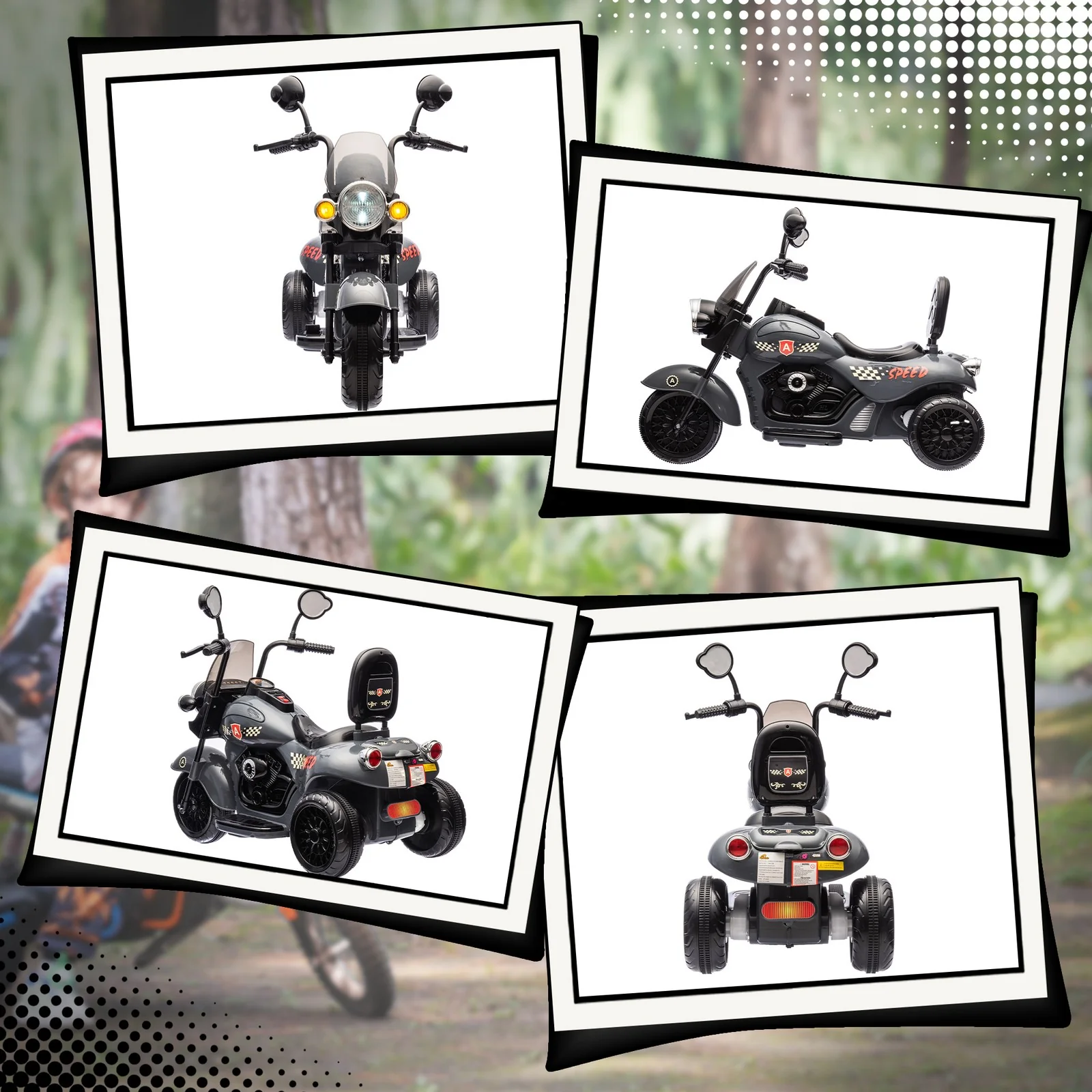 6V 3-Wheel Electric Kids Motorcycle with Headlights and Music Gray - Image 10
