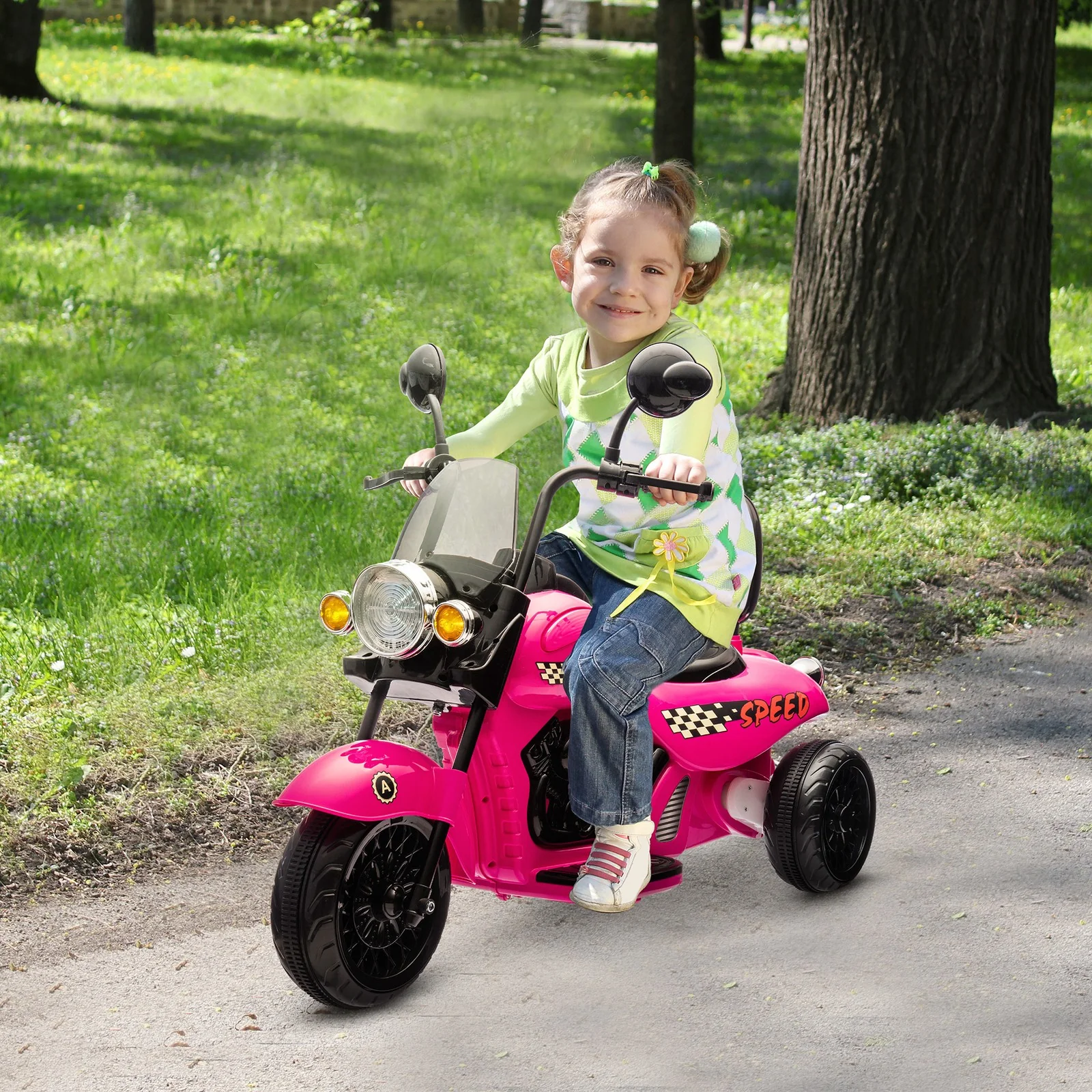 6V 3-Wheel Electric Kids Motorcycle with Headlights and Music Pink - Image 12