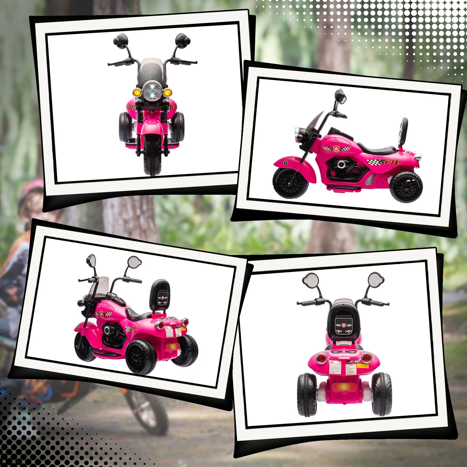 6V 3-Wheel Electric Kids Motorcycle with Headlights and Music Pink - Image 10