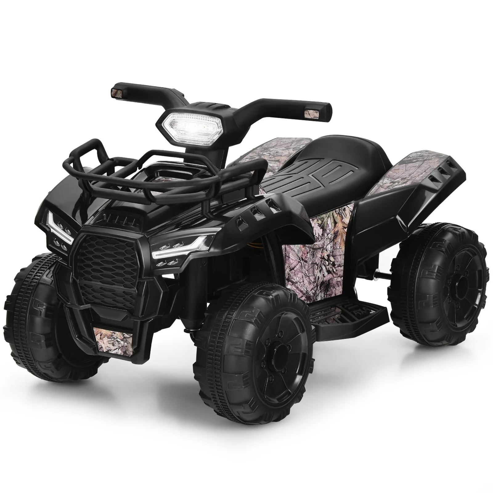 6V 4-Wheel Kids ATV Quad Ride-On Car Toy with Music, Horn, and LED Lights - Black