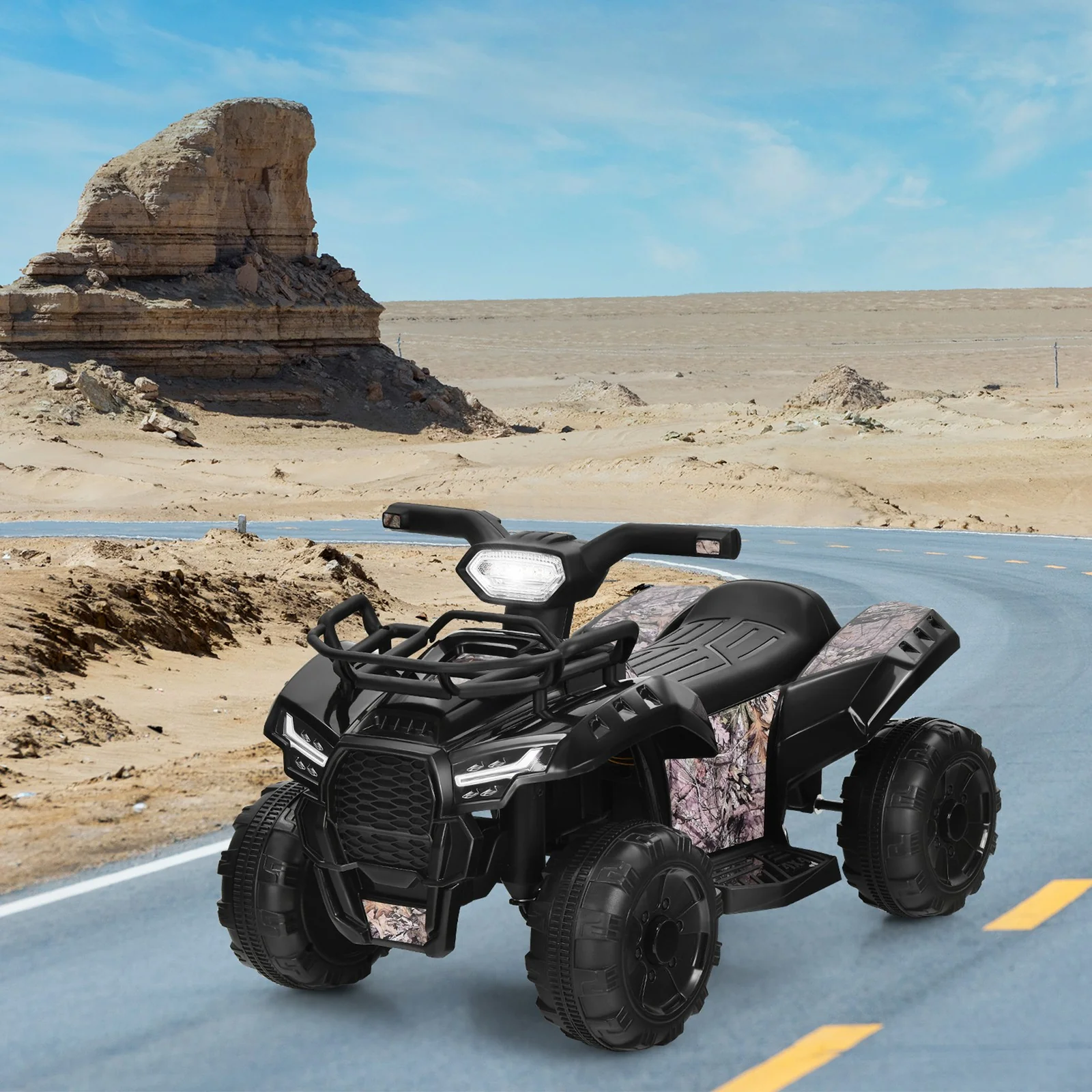 6V 4-Wheel Kids ATV Quad Ride-On Car Toy with Music, Horn, and LED Lights - Black - Image 4