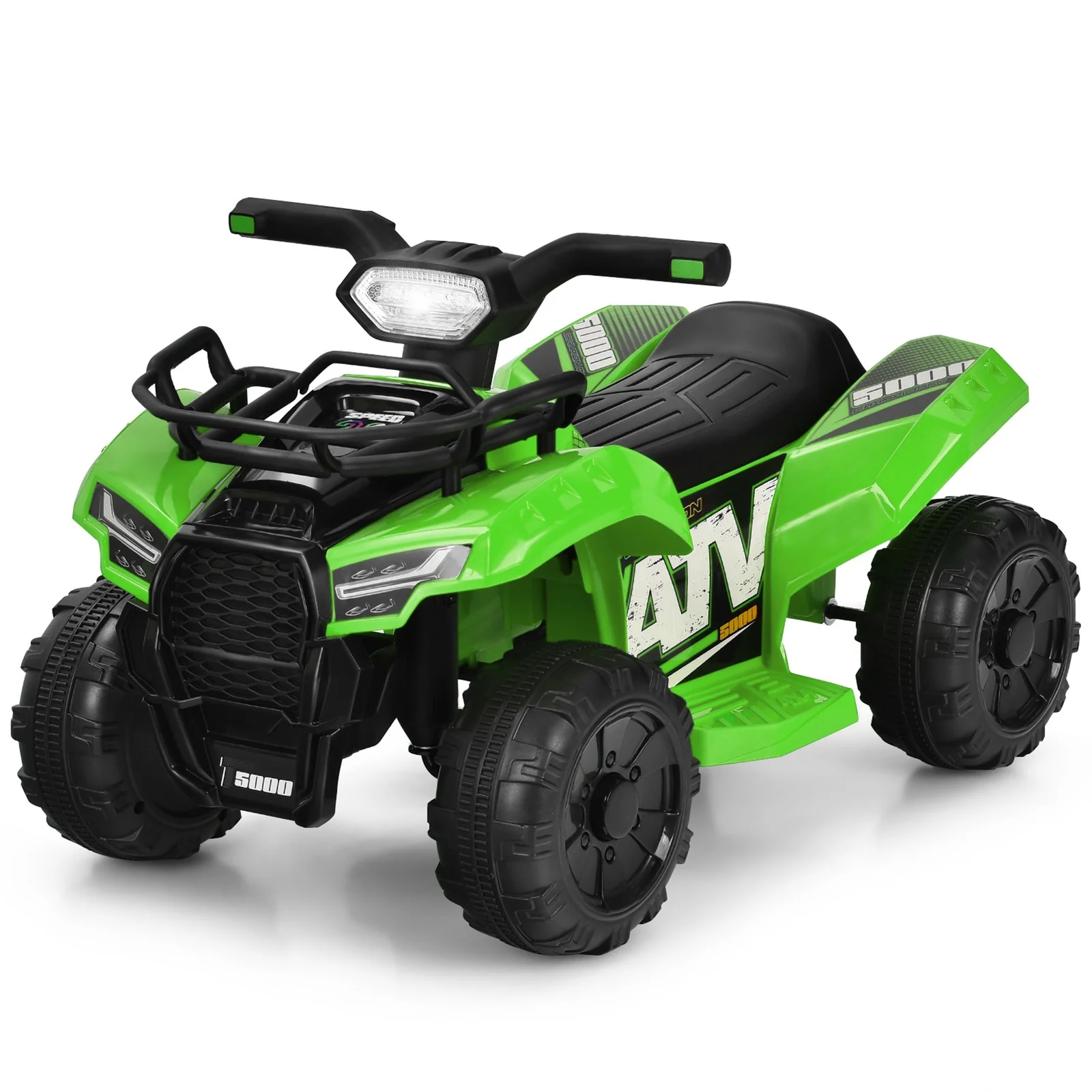 6V 4-Wheel Kids Green ATV Quad Ride-On Toy with Music, Horn, and LED Lights