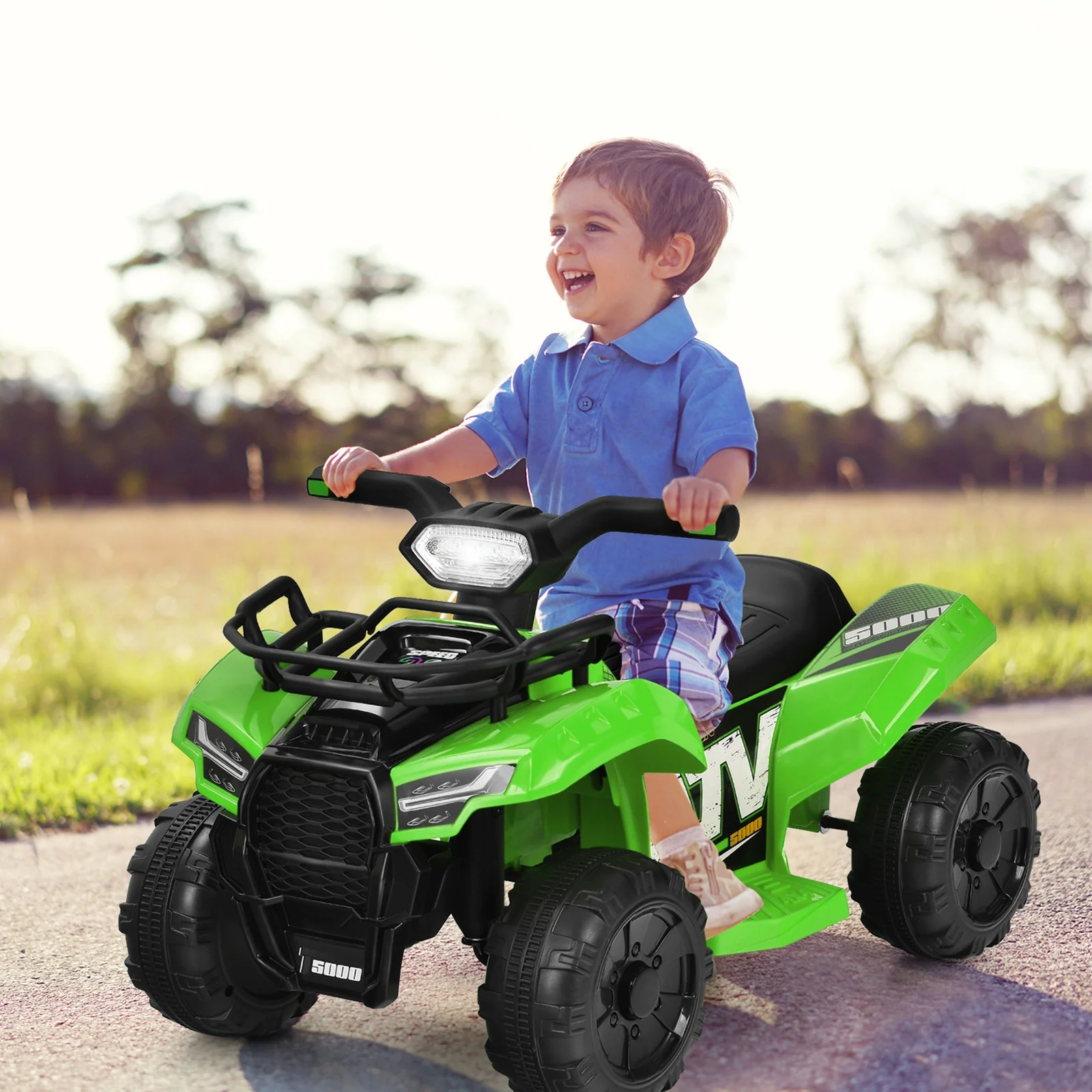 6V 4-Wheel Kids Green ATV Quad Ride-On Toy with Music, Horn, and LED Lights - Image 3