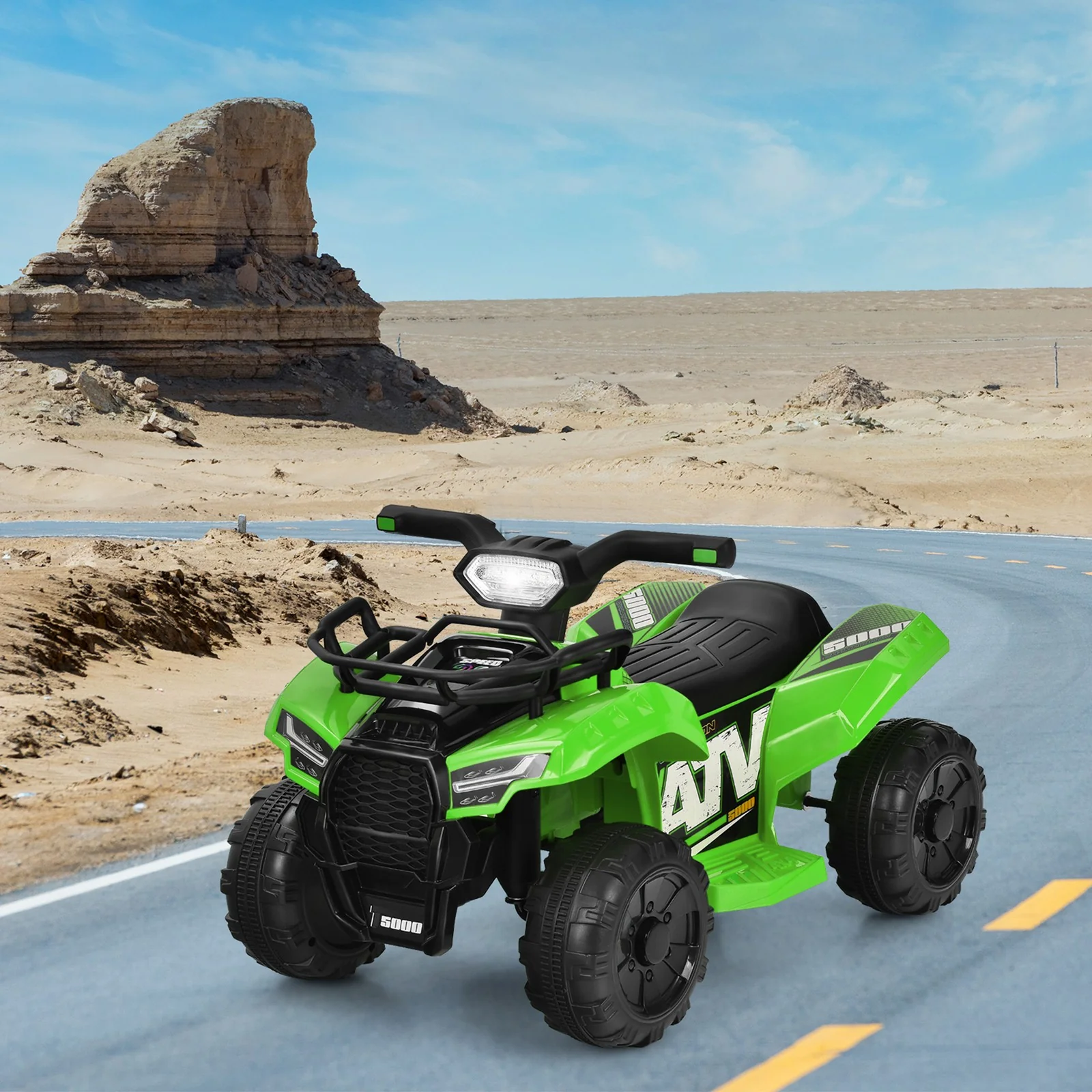 6V 4-Wheel Kids Green ATV Quad Ride-On Toy with Music, Horn, and LED Lights - Image 4