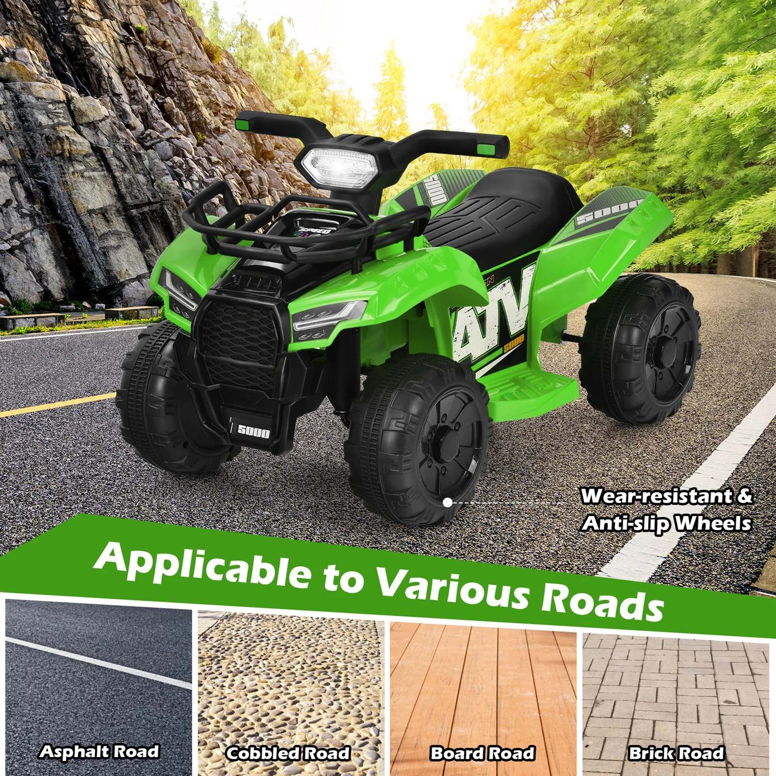 6V 4-Wheel Kids Green ATV Quad Ride-On Toy with Music, Horn, and LED Lights - Image 7