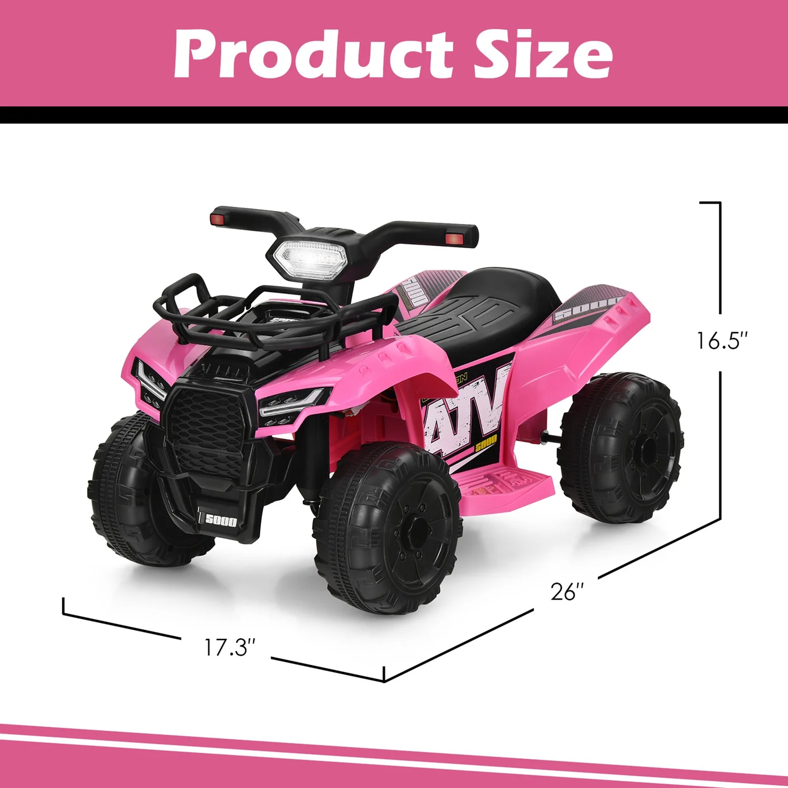 6V 4-Wheel Pink Kids ATV Ride-On Toy with Music Horn and LED Lights - Image 2