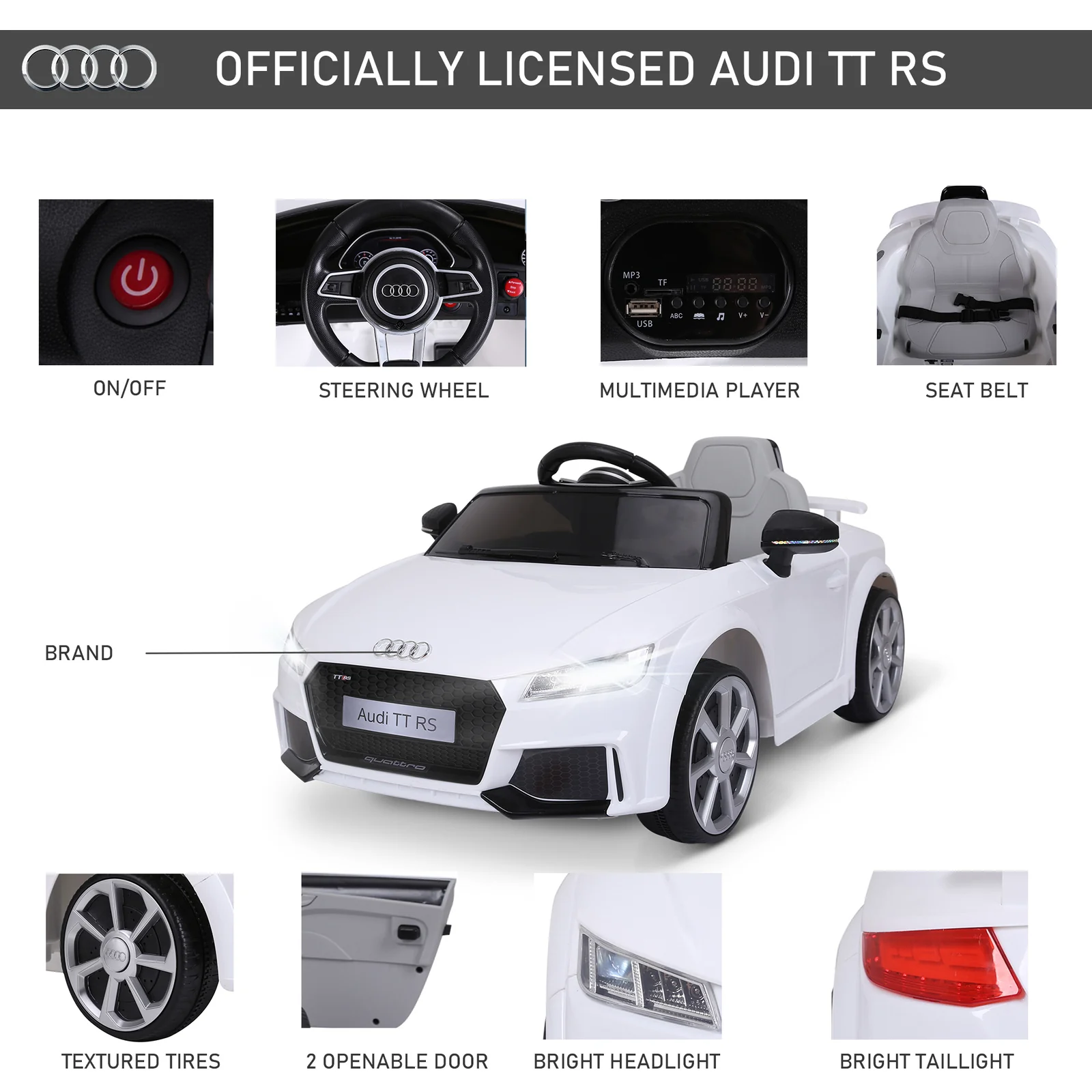 6V Licensed Audi Kids Ride-On Car Toy with Remote Control and Adjustable Speed - Image 4