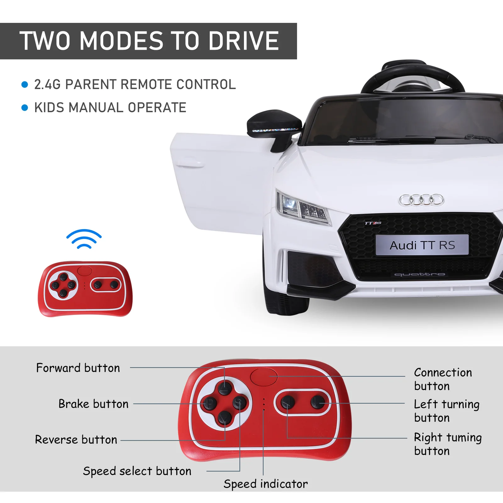 6V Licensed Audi Kids Ride-On Car Toy with Remote Control and Adjustable Speed - Image 5