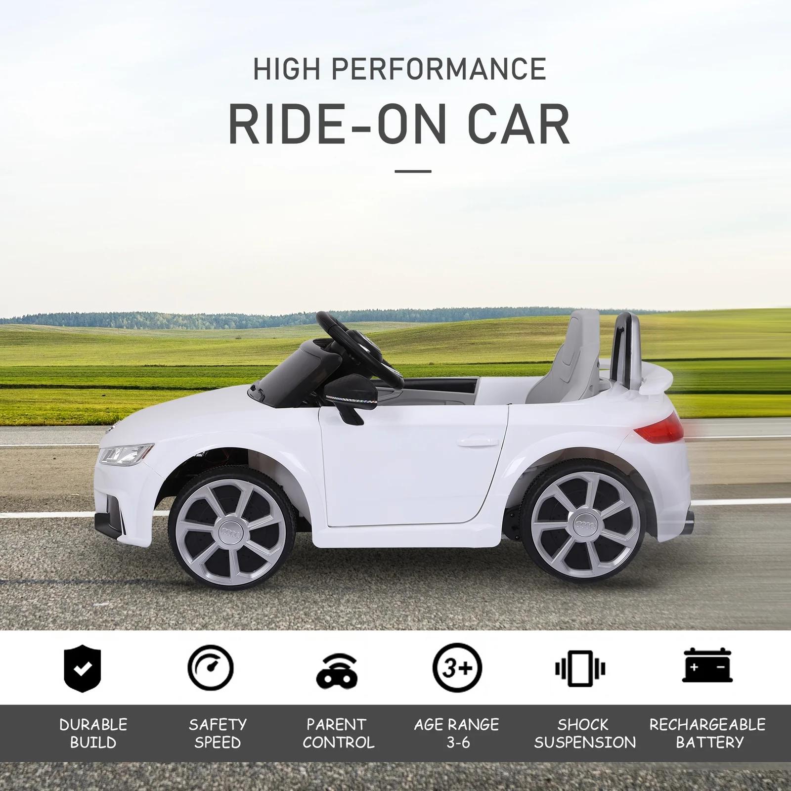 6V Licensed Audi Kids Ride-On Car Toy with Remote Control and Adjustable Speed - Image 6