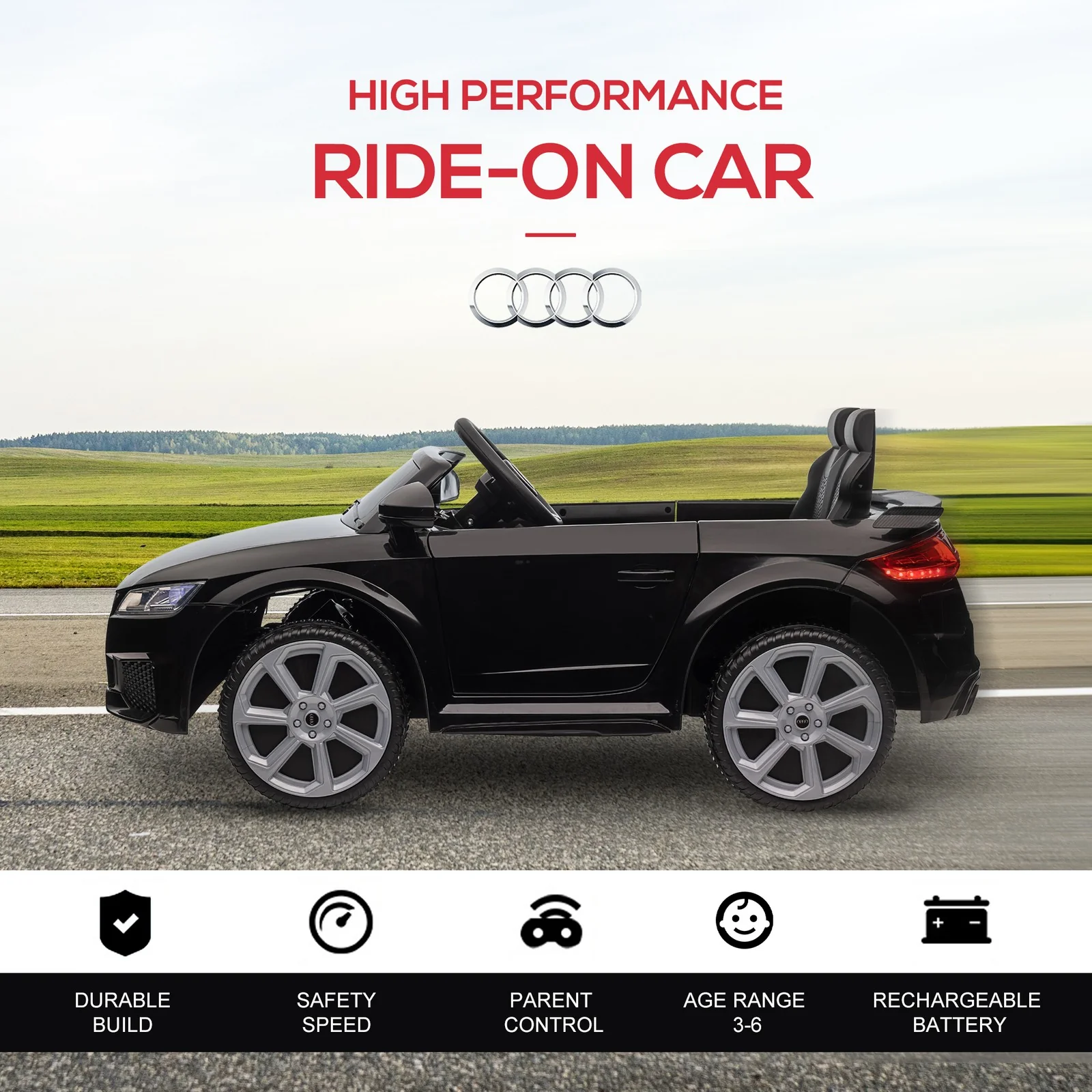 6V Yellow Audi TT RS Electric Ride-On Sports Car with Remote Control for Kids - Image 7
