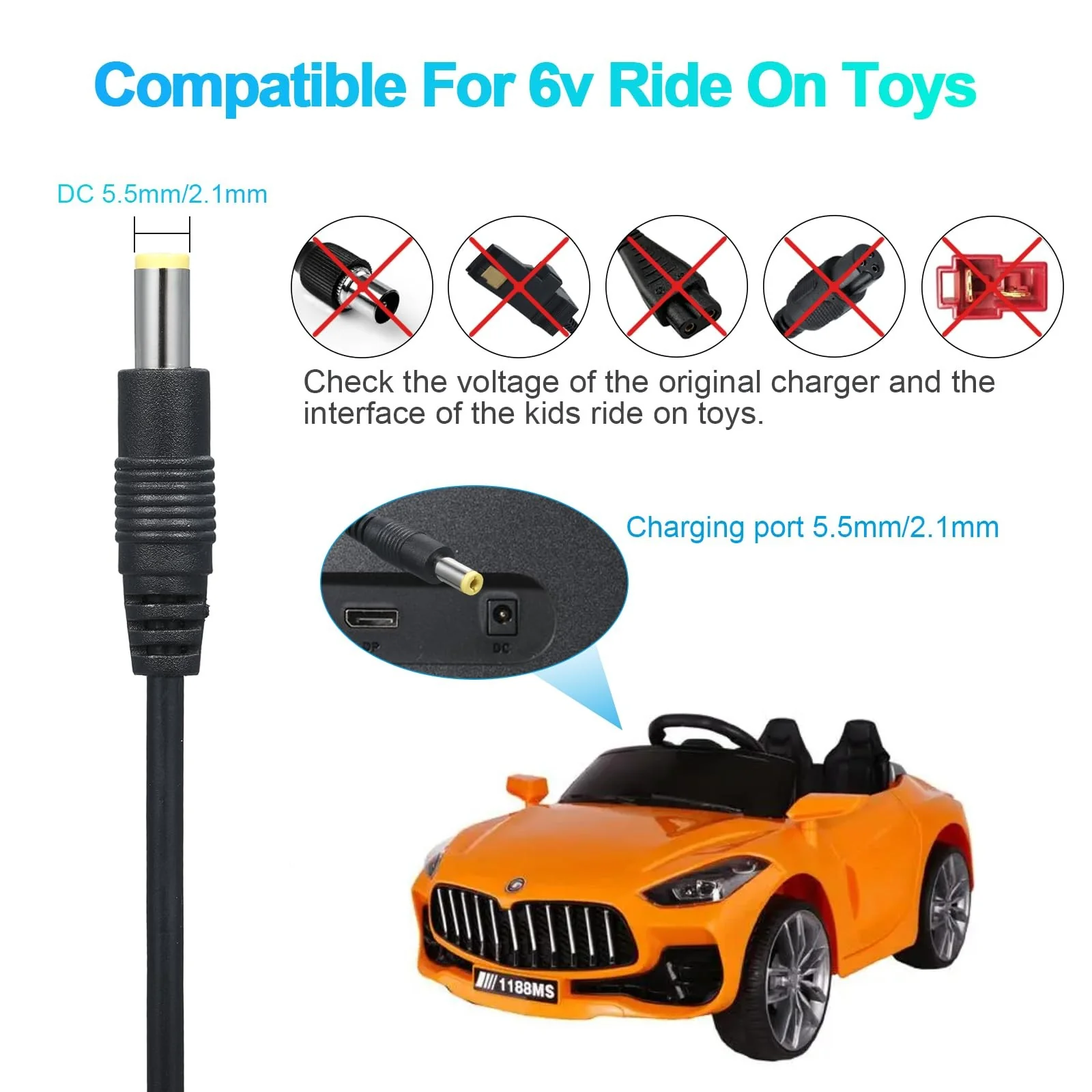 6V Charger for Children's Ride-On Cars - Black - Image 2