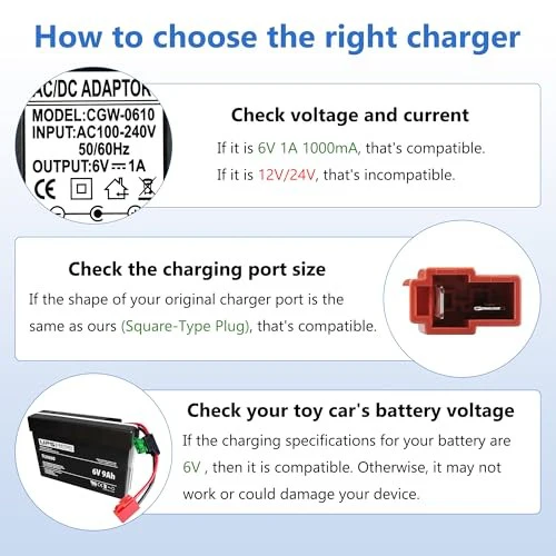6V Charger for Ride-On Toy Cars, Fits BMX X6 and Kid TRAX GMC - Image 4
