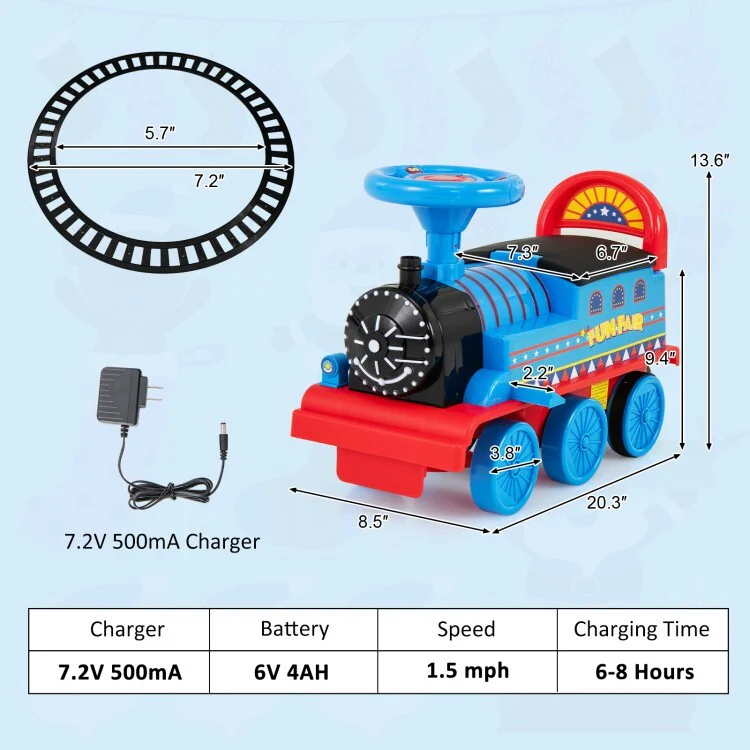6V Battery Powered Electric Ride-On Train Toy with 16-Piece Track Set for Kids Ages 3 and Up - Image 6