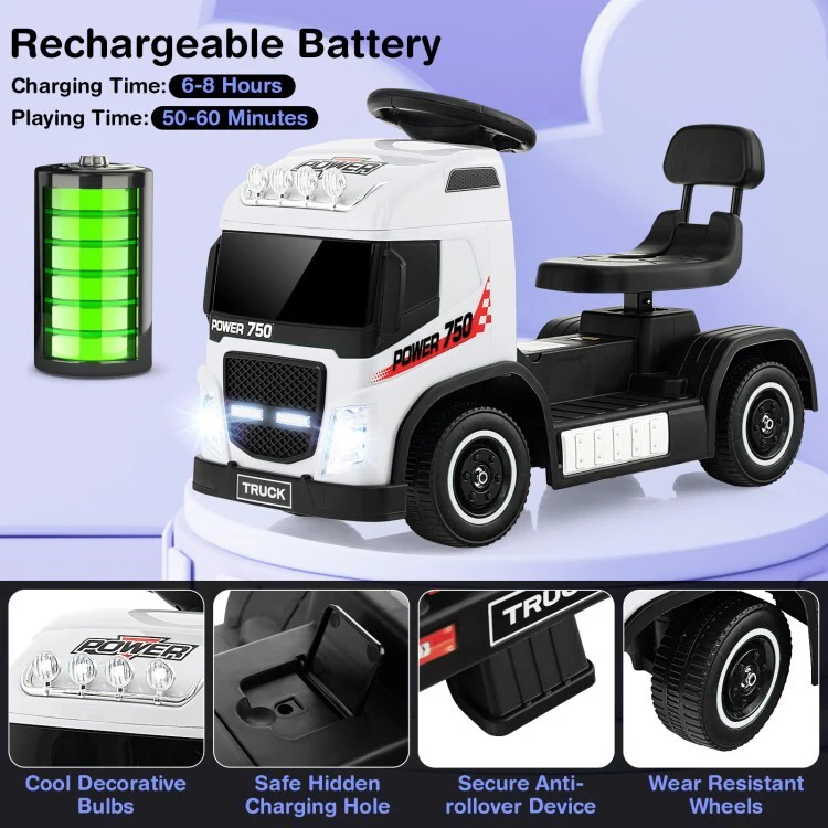 6V Battery Powered Kids Electric Ride-On Truck Toy with LED Lights and Adjustable Seat Height - Image 8