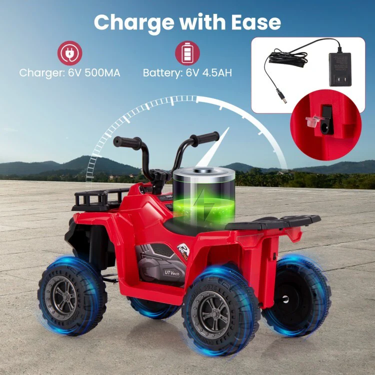 6V Battery Powered Kids Electric Ride-On ATV with LED Headlight and 20° Steering Angle - Image 4