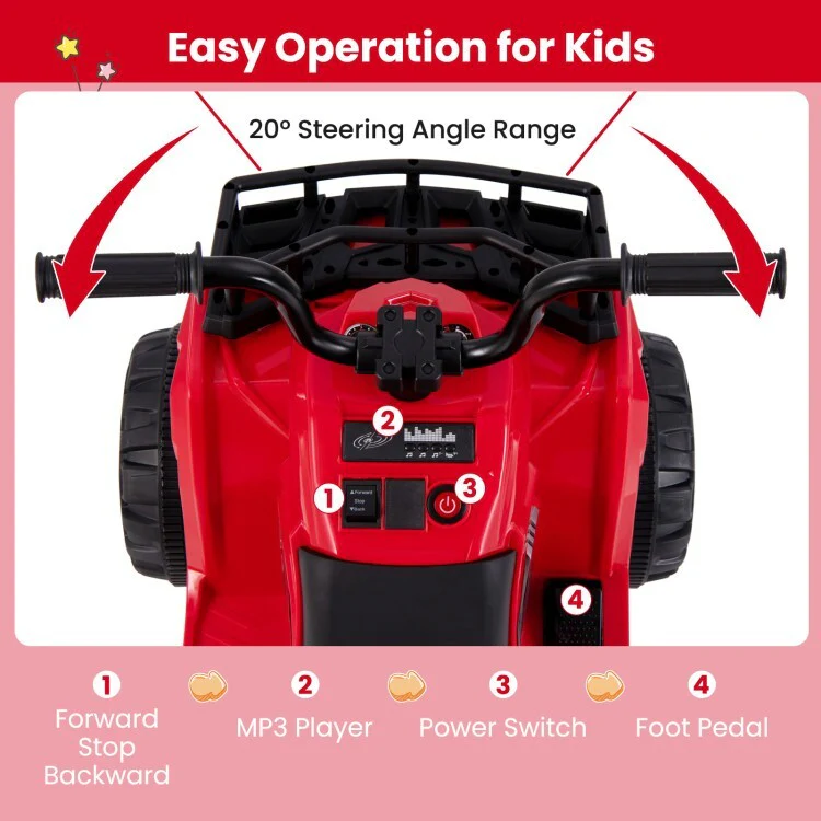 6V Battery Powered Kids Electric Ride-On ATV with LED Headlight and 20° Steering Angle - Image 9