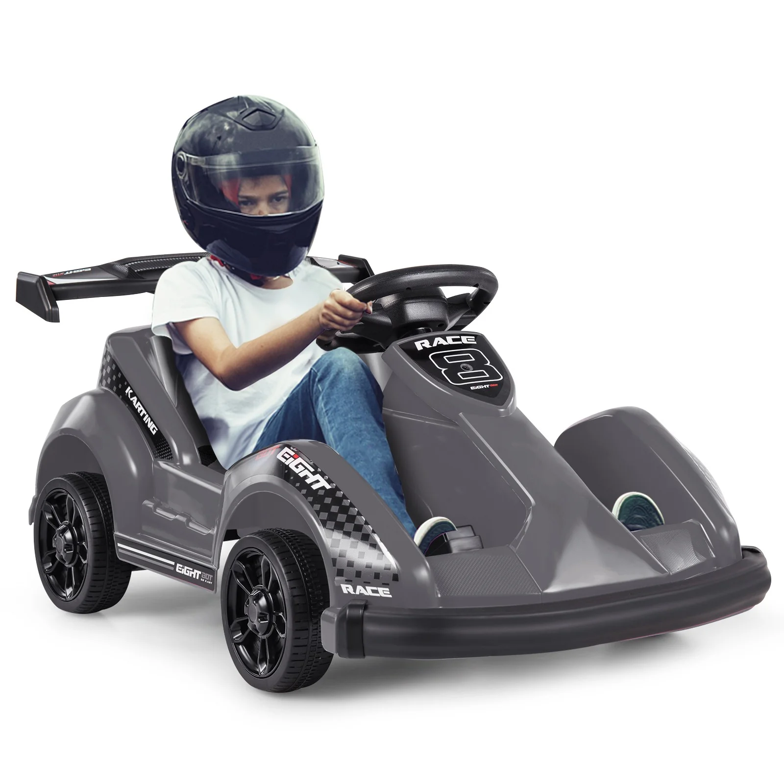 6V Battery-Powered Kids Ride-On Go Kart with 4 Wheels, RC Control, Bumper, and Music – Black - Image 8