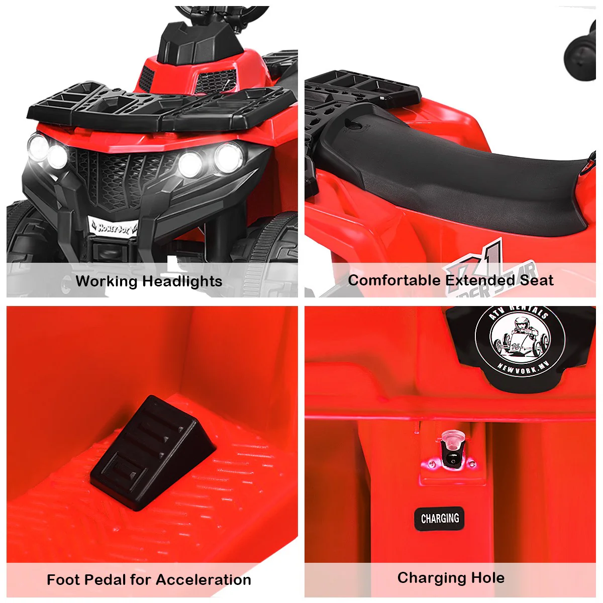6V Battery-Powered Kids Ride-On ATV 4 Wheeler Quad with MP3 and LED Lights Red - Image 5
