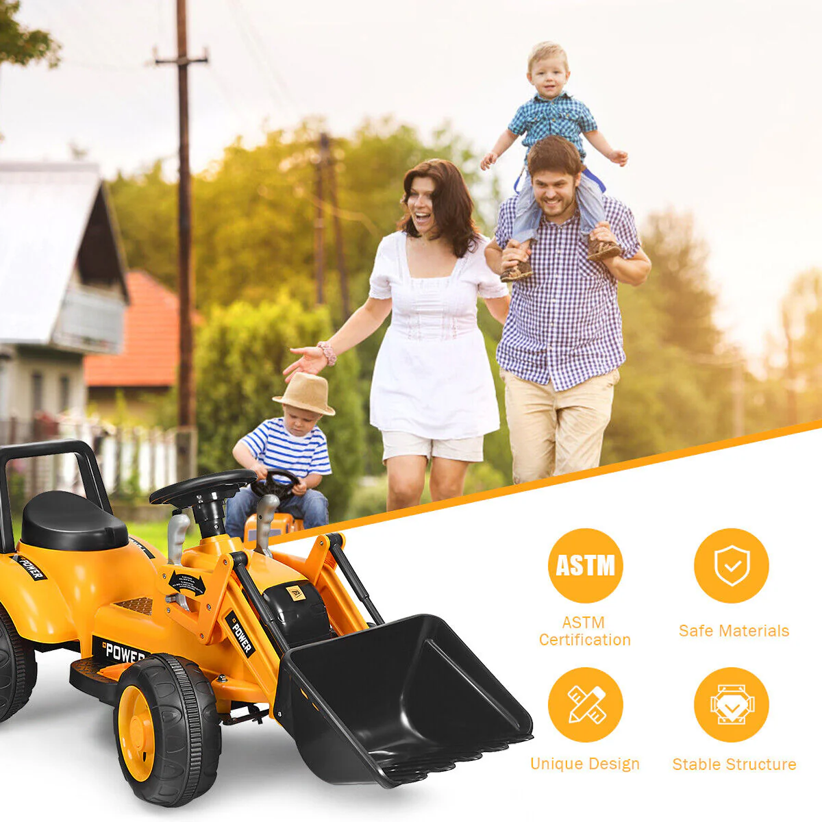 6V Battery Powered Kids Excavator Digger Tractor with Digging Bucket - Yellow - Image 6
