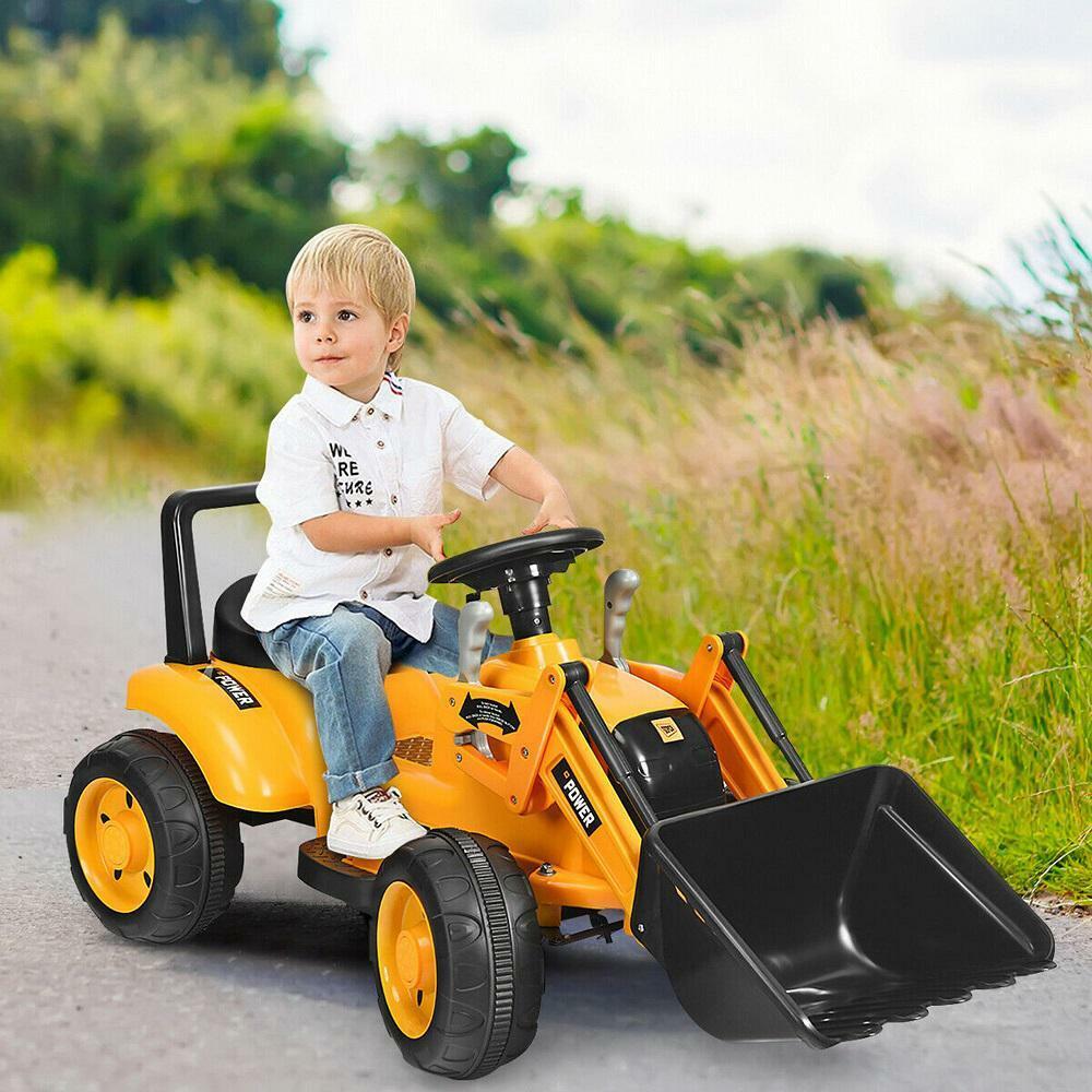 6V Battery Powered Kids Excavator Digger with Digging Bucket - Yellow Tractor Toy - Image 2