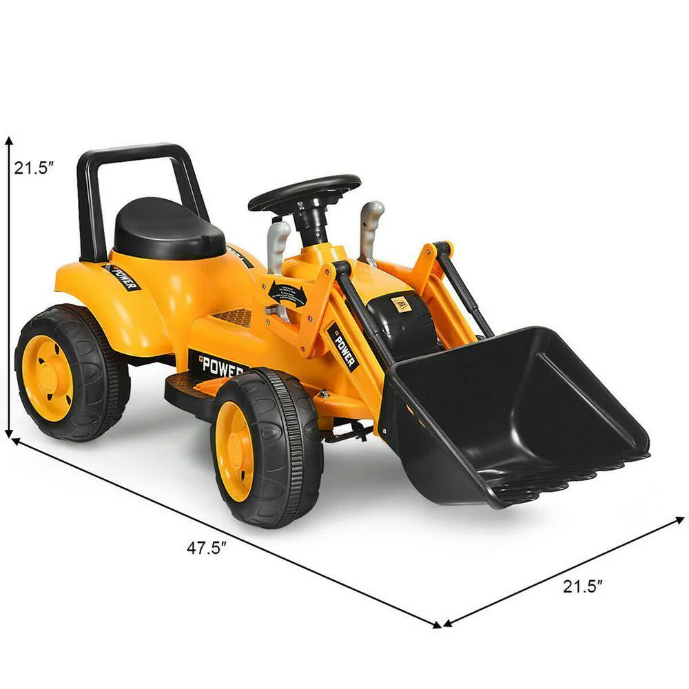 6V Battery Powered Kids Excavator Digger with Digging Bucket - Yellow Tractor Toy - Image 3