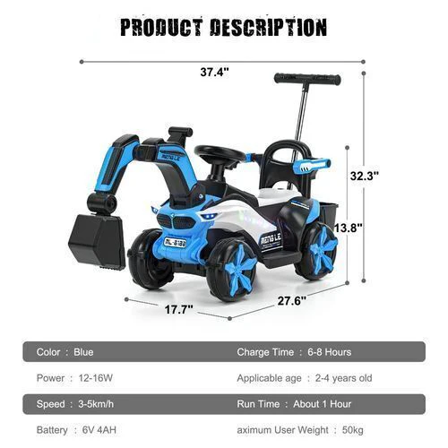 6V Battery-Powered Kids Excavator Tractor with LED Headlight, Helmet, and Rear Box - Image 16