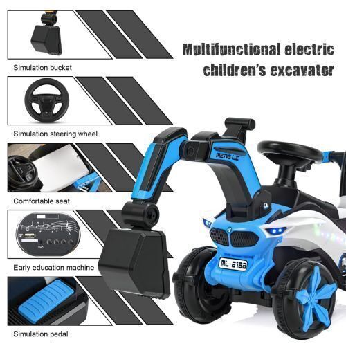 6V Battery-Powered Kids Excavator Tractor with LED Headlight, Helmet, and Rear Box - Image 20