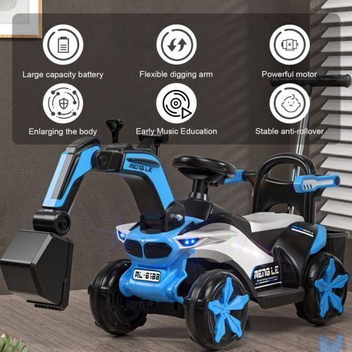 6V Battery-Powered Kids Excavator Tractor with LED Headlight, Helmet, and Rear Box - Image 21