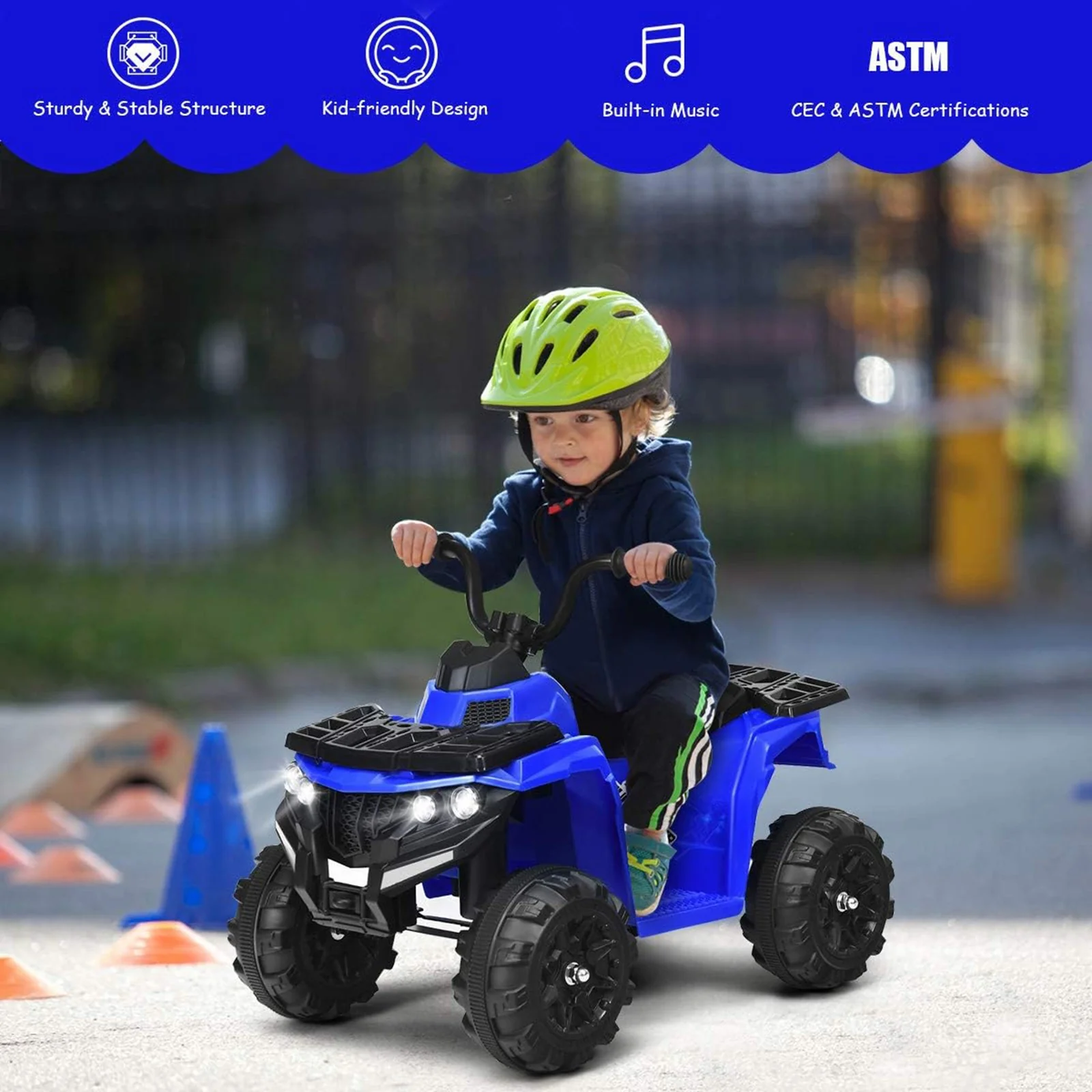 6V Battery-Powered Kids Ride-On ATV 4-Wheeler Quad with MP3 and LED Headlight Blue - Image 4